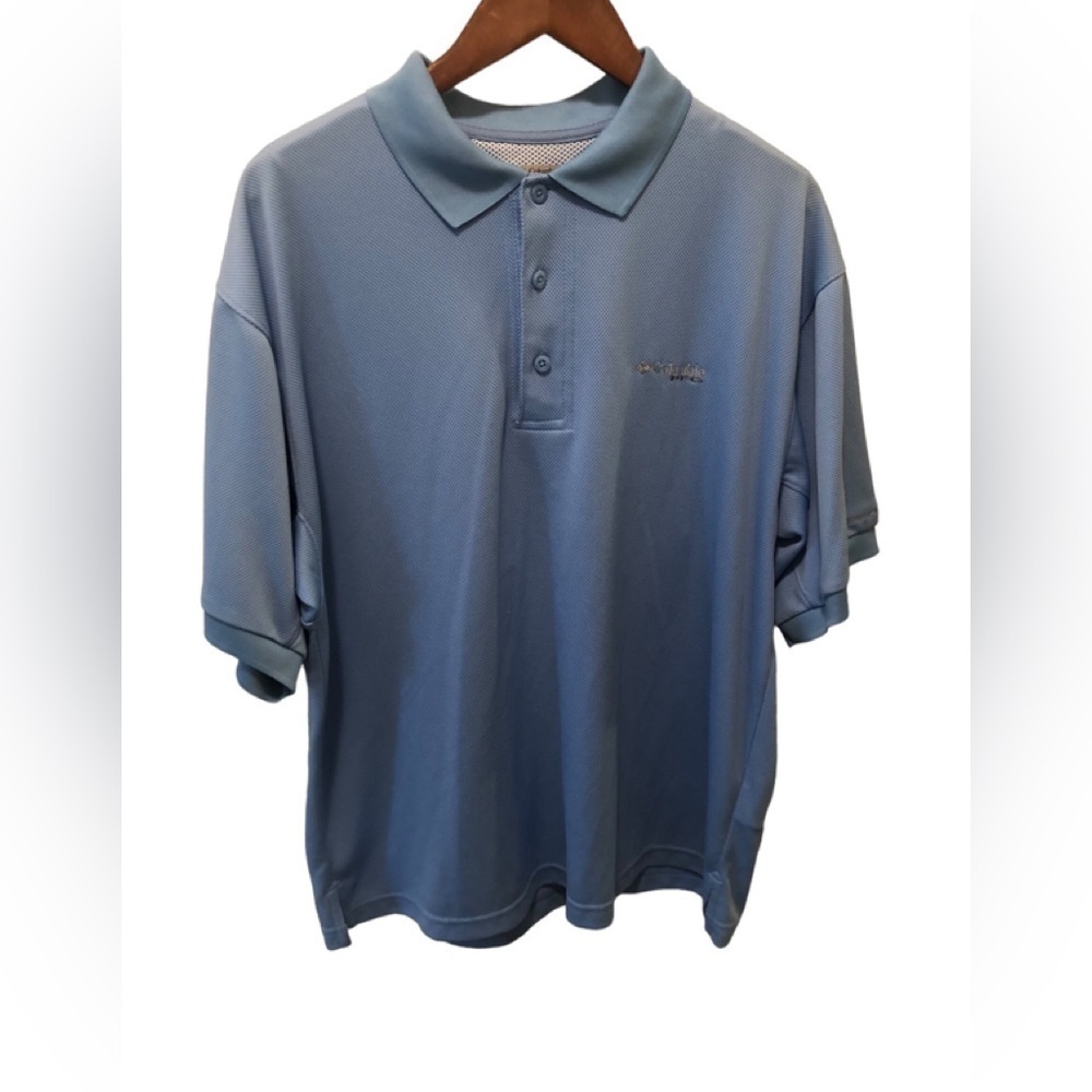 Columbia PFG Polo Shirt M Short Sleeve Blue Vented Back Fishing SPF Outdoors